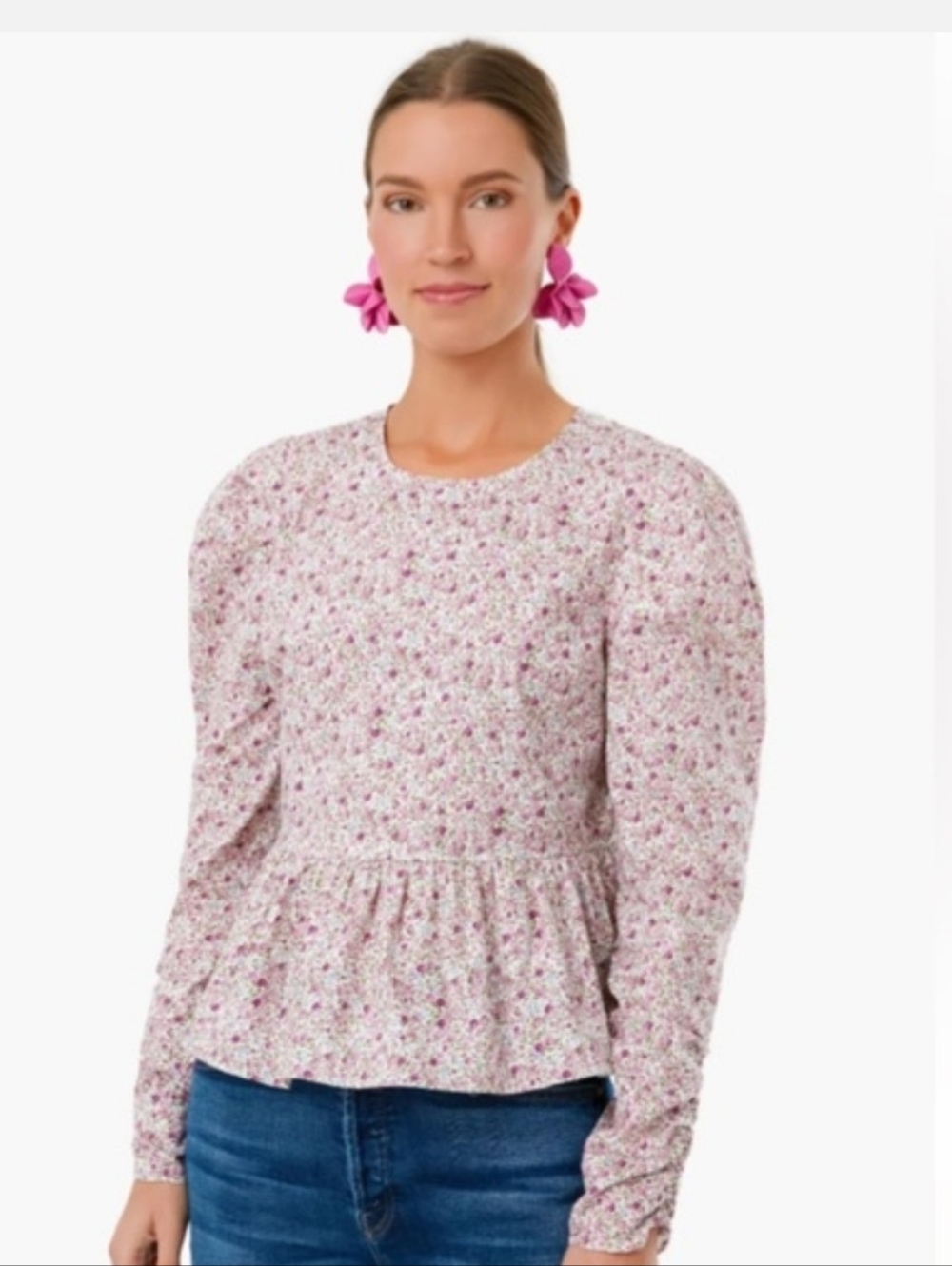 Hyacinth House Anthropologie Floral Peplum Blouse Cottagecore Romantic Top Sz SM